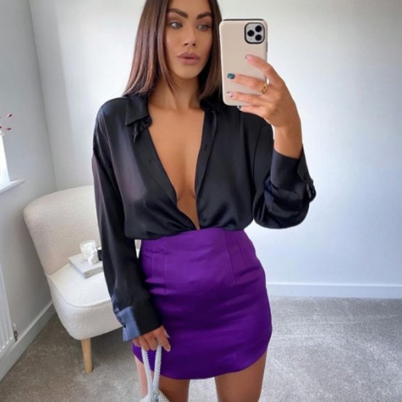 ZARA Dresses & Skirts - BLOGGER'S FAVE! Zara Purple Satin Effect High Waist Skirt NWT